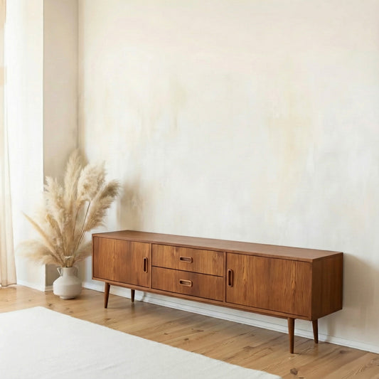 CREDENZA BASSA (MOBILE TV) CON CASSETTI E MANIGLIE IN ESSENZA