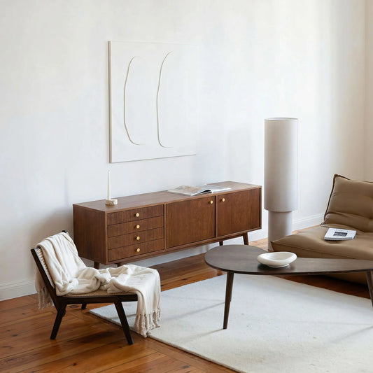 CREDENZA VINTAGE CASSETTI E SPORTELLI CON POMELLI OTTONE